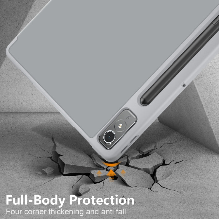 For Lenovo Tab P12 12.7 /P12 Pro 2nd Gen 3-folding TPU Smart Leather Tablet Case(Grey)