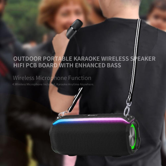 New RiXing NR8809 20W Outdoor Portable TWS Smart Wireless Bluetooth Speaker, Style:Dual Mic(Grey)