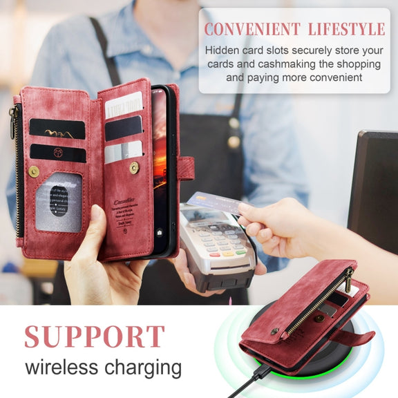 For iPhone 15 CaseMe C30 Multifunctional Leather Phone Case(Red)