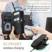 For iPhone 15 CaseMe C30 Multifunctional Leather Phone Case(Black)