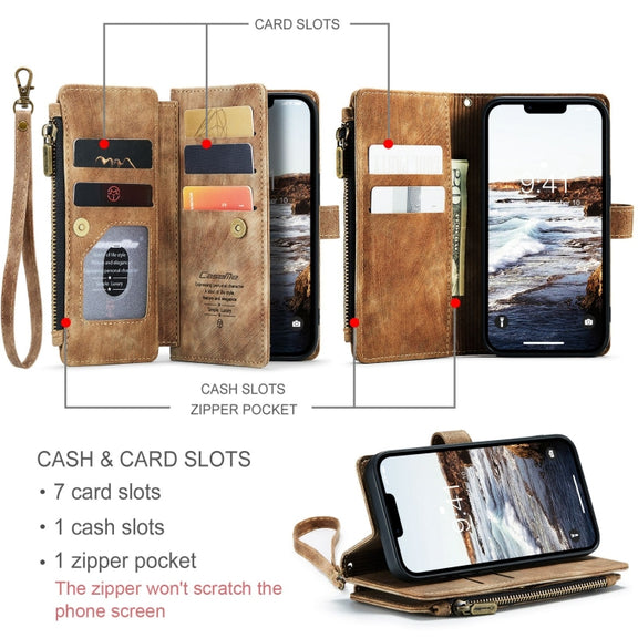 For iPhone 15 Plus CaseMe C30 Multifunctional Leather Phone Case(Brown)