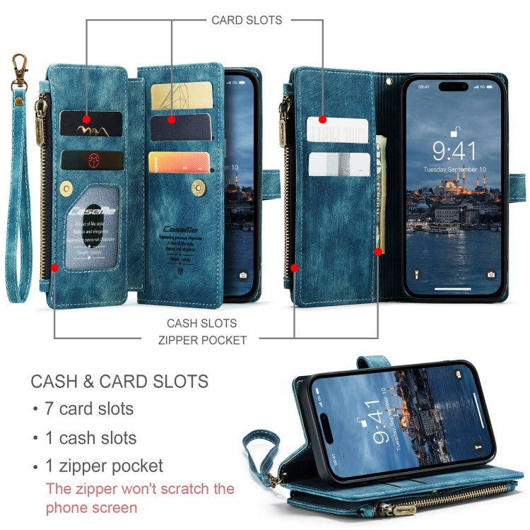 For iPhone 15 Pro CaseMe C30 Multifunctional Leather Phone Case(Blue)