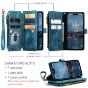 For iPhone 15 Pro CaseMe C30 Multifunctional Leather Phone Case(Blue)