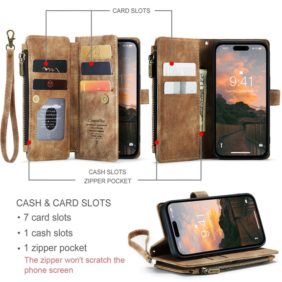 For iPhone 15 Pro CaseMe C30 Multifunctional Leather Phone Case(Brown)
