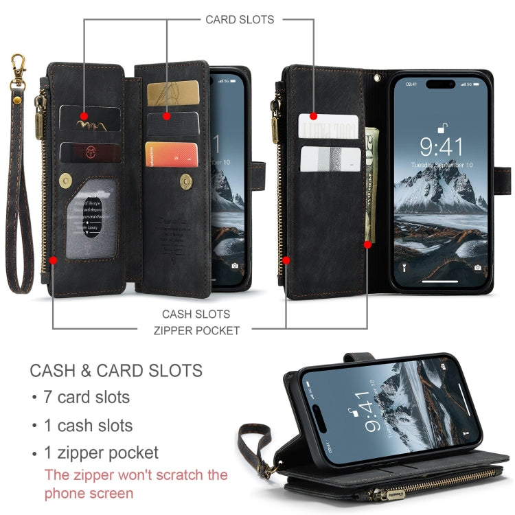 For iPhone 15 Pro CaseMe C30 Multifunctional Leather Phone Case(Black)