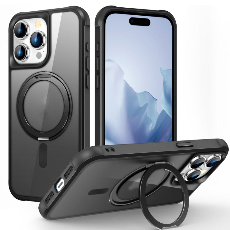 For iPhone 15 Pro Max MagSafe Magnetic Rotating Holder Phone Case(Black)