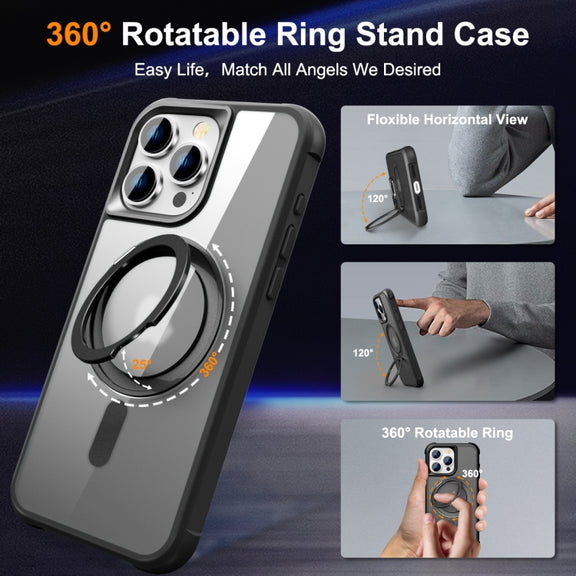 For iPhone 15 Pro Max MagSafe Magnetic Rotating Holder Phone Case(Black)