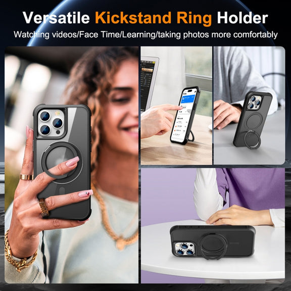 For iPhone 15 Pro Max MagSafe Magnetic Rotating Holder Phone Case(Black)