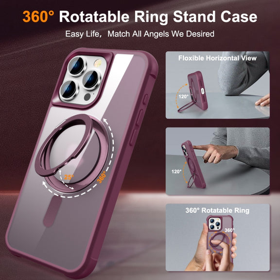 For iPhone 15 Pro MagSafe Magnetic Rotating Holder Phone Case(Wine Red)