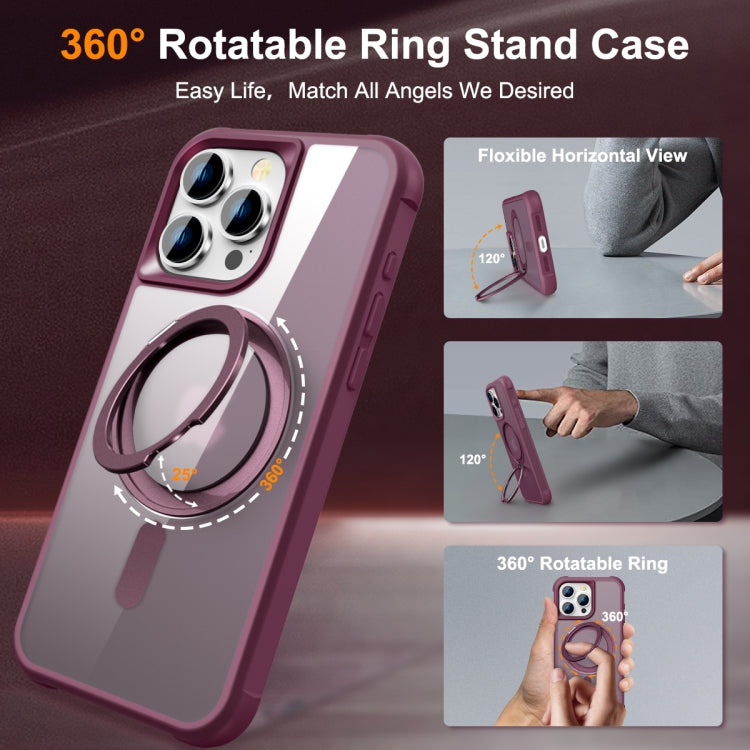 For iPhone 15 Pro MagSafe Magnetic Rotating Holder Phone Case(Wine Red)