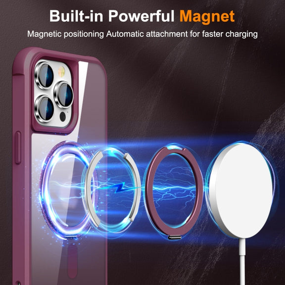 For iPhone 15 Pro MagSafe Magnetic Rotating Holder Phone Case(Wine Red)