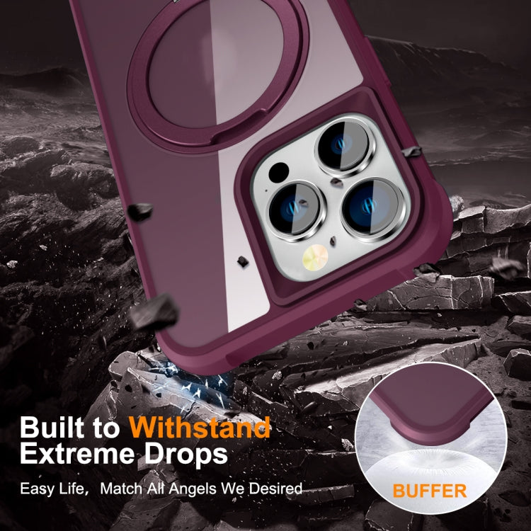 For iPhone 15 Pro MagSafe Magnetic Rotating Holder Phone Case(Wine Red)