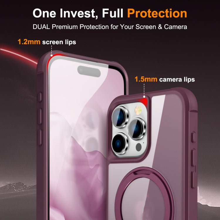 For iPhone 15 Pro MagSafe Magnetic Rotating Holder Phone Case(Wine Red)