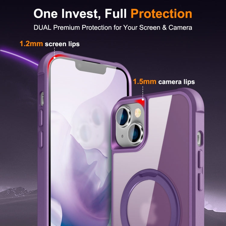 For iPhone 15 Plus MagSafe Magnetic Rotating Holder Phone Case(Purple)