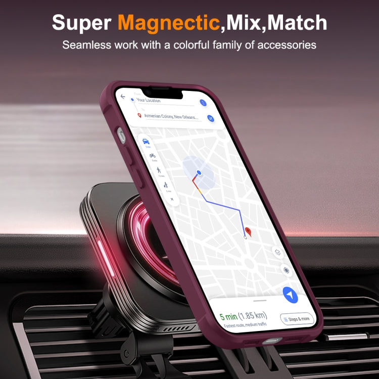 For iPhone 14 Plus MagSafe Magnetic Rotating Holder Phone Case(Wine Red)