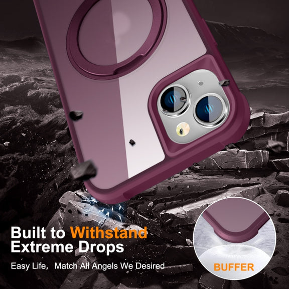 For iPhone 14 Plus MagSafe Magnetic Rotating Holder Phone Case(Wine Red)