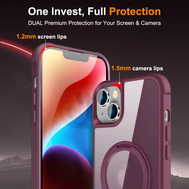For iPhone 14 Plus MagSafe Magnetic Rotating Holder Phone Case(Wine Red)