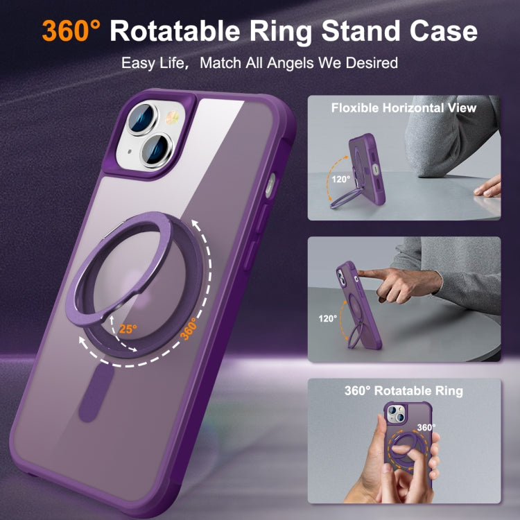 For iPhone 14 Plus MagSafe Magnetic Rotating Holder Phone Case(Purple)