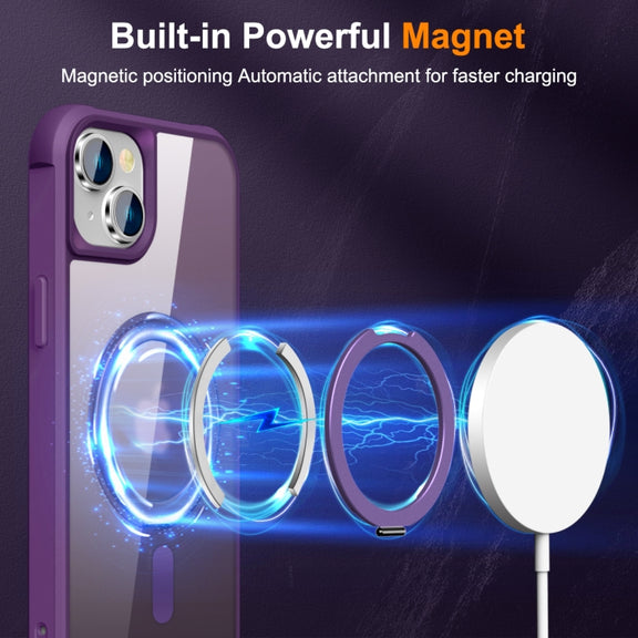 For iPhone 14 Plus MagSafe Magnetic Rotating Holder Phone Case(Purple)