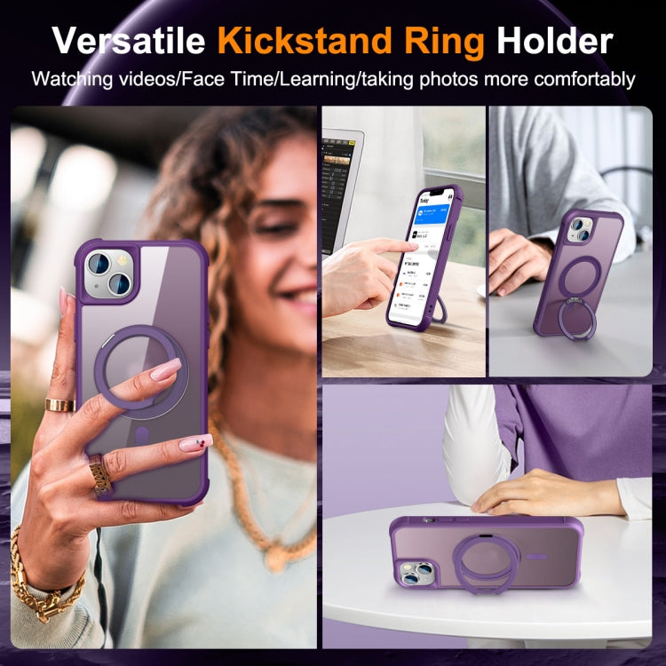 For iPhone 14 Plus MagSafe Magnetic Rotating Holder Phone Case(Purple)
