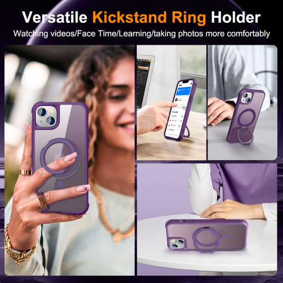 For iPhone 14 Plus MagSafe Magnetic Rotating Holder Phone Case(Purple)