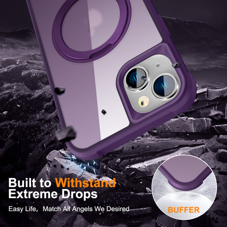 For iPhone 14 Plus MagSafe Magnetic Rotating Holder Phone Case(Purple)