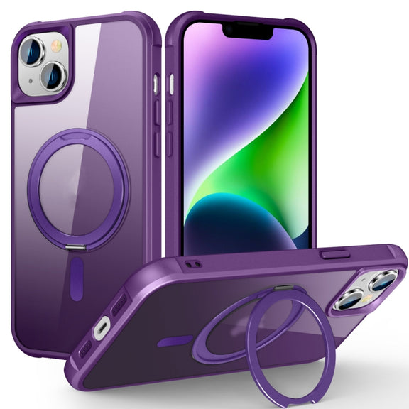 For iPhone 14 Plus MagSafe Magnetic Rotating Holder Phone Case(Purple)