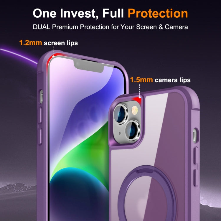 For iPhone 14 Plus MagSafe Magnetic Rotating Holder Phone Case(Purple)