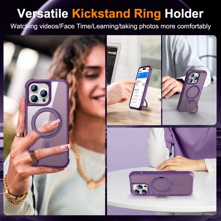 For iPhone 14 Pro Max MagSafe Magnetic Rotating Holder Phone Case(Purple)