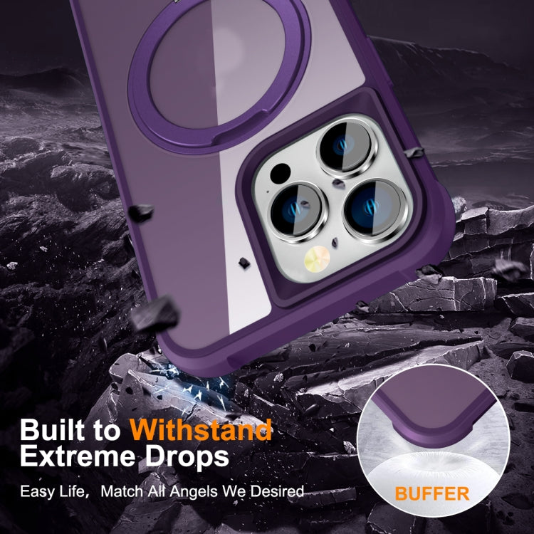 For iPhone 14 Pro Max MagSafe Magnetic Rotating Holder Phone Case(Purple)