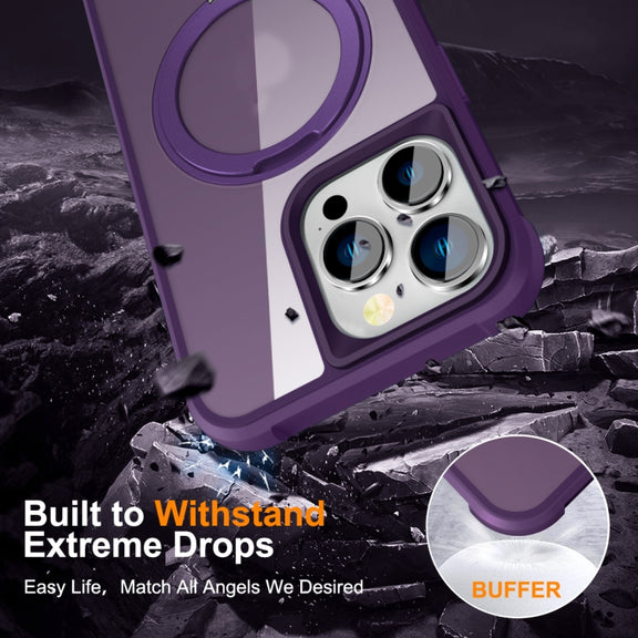 For iPhone 14 Pro Max MagSafe Magnetic Rotating Holder Phone Case(Purple)
