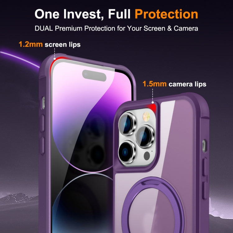 For iPhone 14 Pro Max MagSafe Magnetic Rotating Holder Phone Case(Purple)