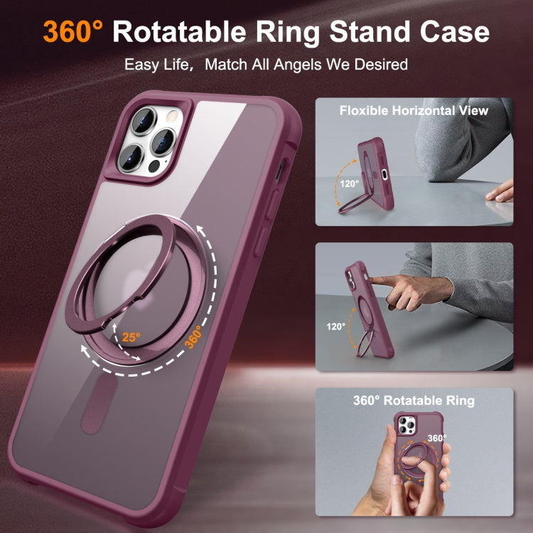 For iPhone 13 Pro Max / 12 Pro Max MagSafe Magnetic Rotating Holder Phone Case(Wine Red)