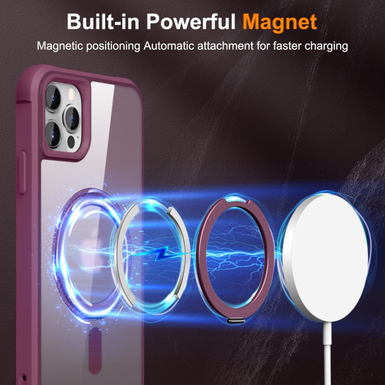 For iPhone 13 Pro Max / 12 Pro Max MagSafe Magnetic Rotating Holder Phone Case(Wine Red)