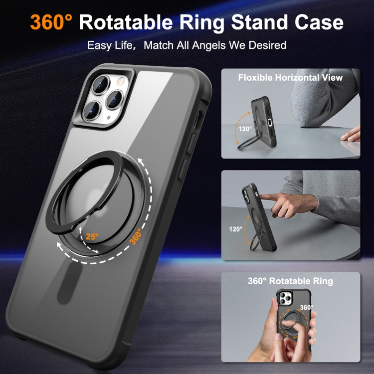 For iPhone 11 Pro Max MagSafe Magnetic Rotating Holder Phone Case(Black)
