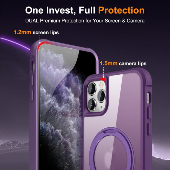 For iPhone 11 Pro Max MagSafe Magnetic Rotating Holder Phone Case(Purple)