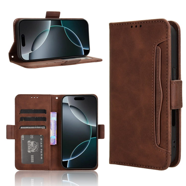For iPhone 16 Pro Skin Feel Calf Texture Card Slots Leather Phone Case(Brown)