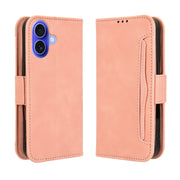 For iPhone 16 Skin Feel Calf Texture Card Slots Leather Phone Case(Pink)
