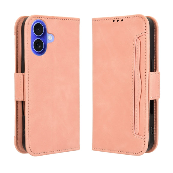 For iPhone 16 Skin Feel Calf Texture Card Slots Leather Phone Case(Pink)