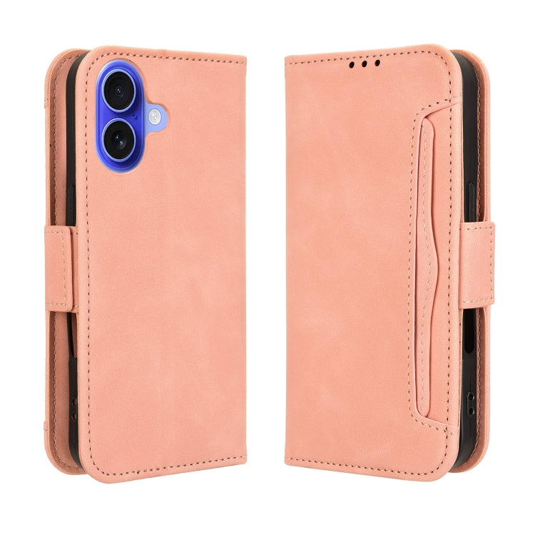 For iPhone 16 Skin Feel Calf Texture Card Slots Leather Phone Case(Pink)