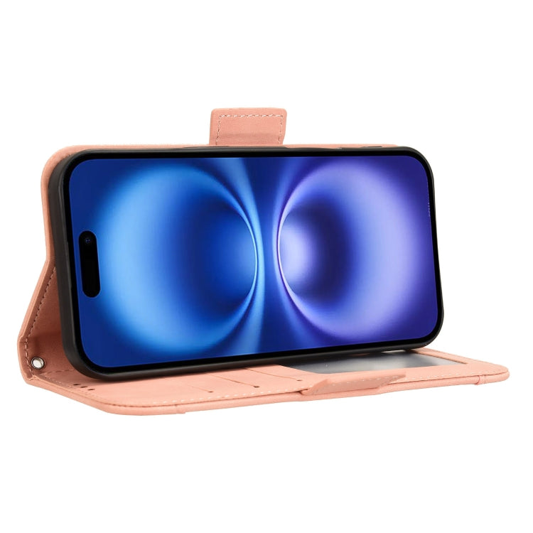 For iPhone 16 Skin Feel Calf Texture Card Slots Leather Phone Case(Pink)