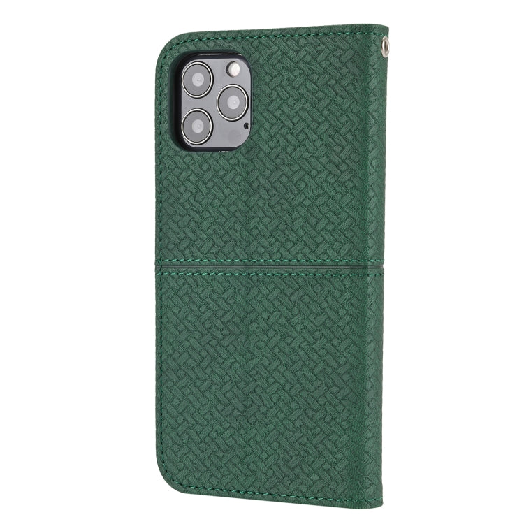 For iPhone 16 Pro Max Woven Texture Stitching Magnetic Leather Phone Case(Green)