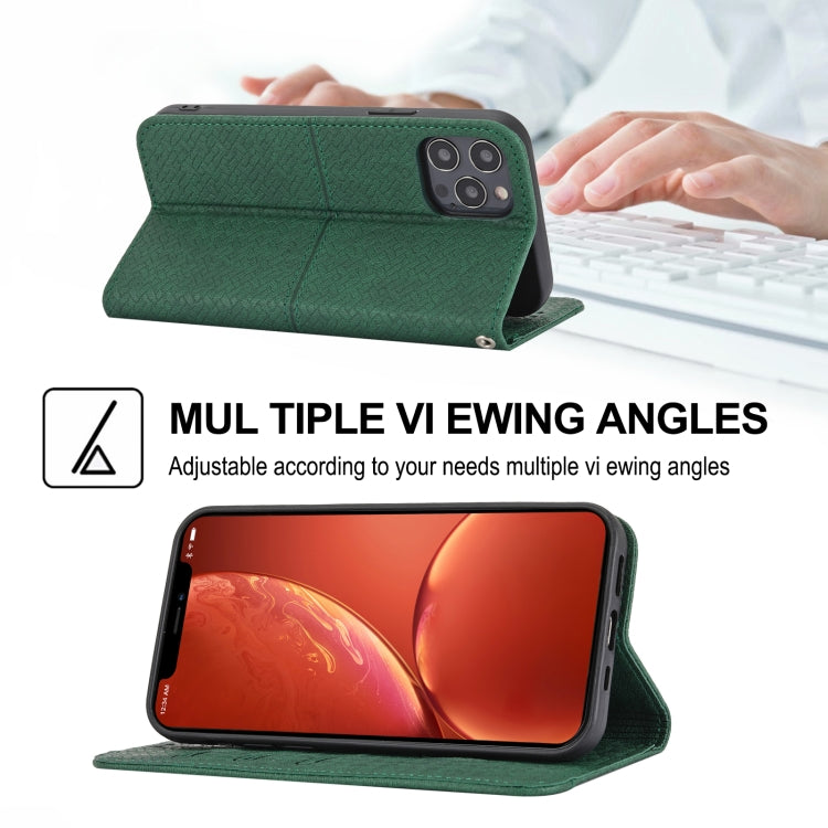 For iPhone 16 Pro Max Woven Texture Stitching Magnetic Leather Phone Case(Green)