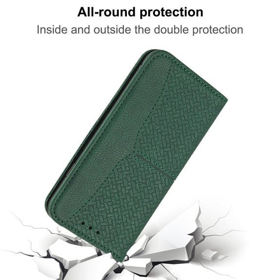 For iPhone 16 Pro Max Woven Texture Stitching Magnetic Leather Phone Case(Green)