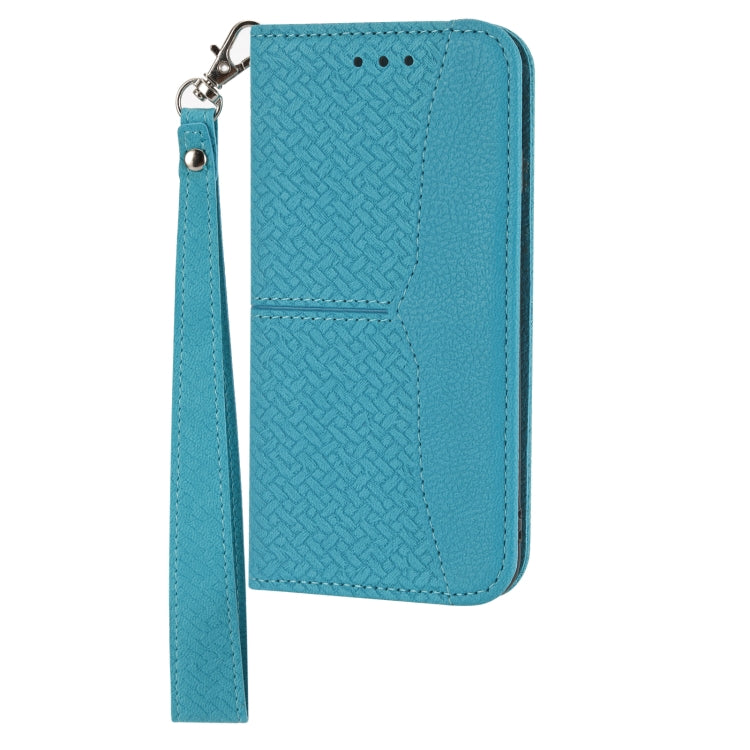 For iPhone 16 Pro Woven Texture Stitching Magnetic Leather Phone Case(Blue)