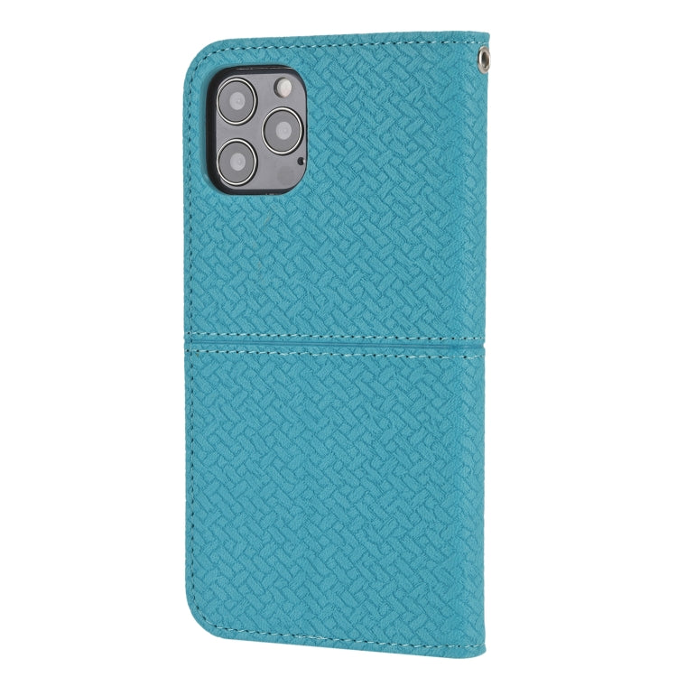 For iPhone 16 Pro Woven Texture Stitching Magnetic Leather Phone Case(Blue)