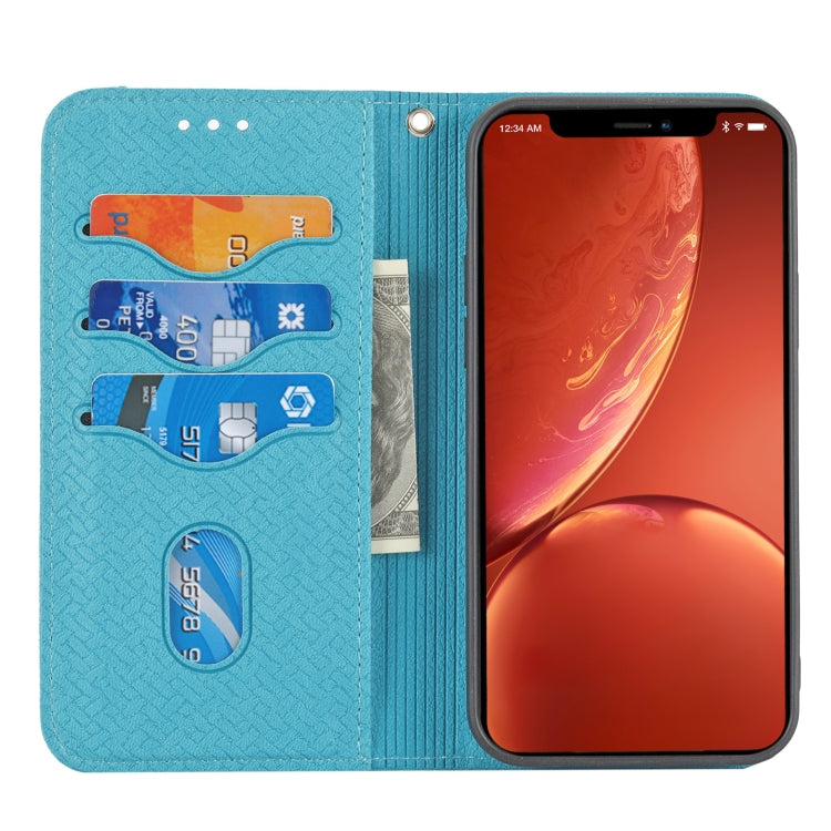 For iPhone 16 Pro Woven Texture Stitching Magnetic Leather Phone Case(Blue)