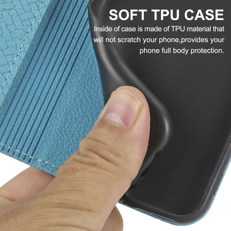 For iPhone 16 Pro Woven Texture Stitching Magnetic Leather Phone Case(Blue)