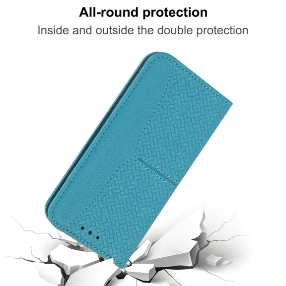 For iPhone 16 Pro Woven Texture Stitching Magnetic Leather Phone Case(Blue)