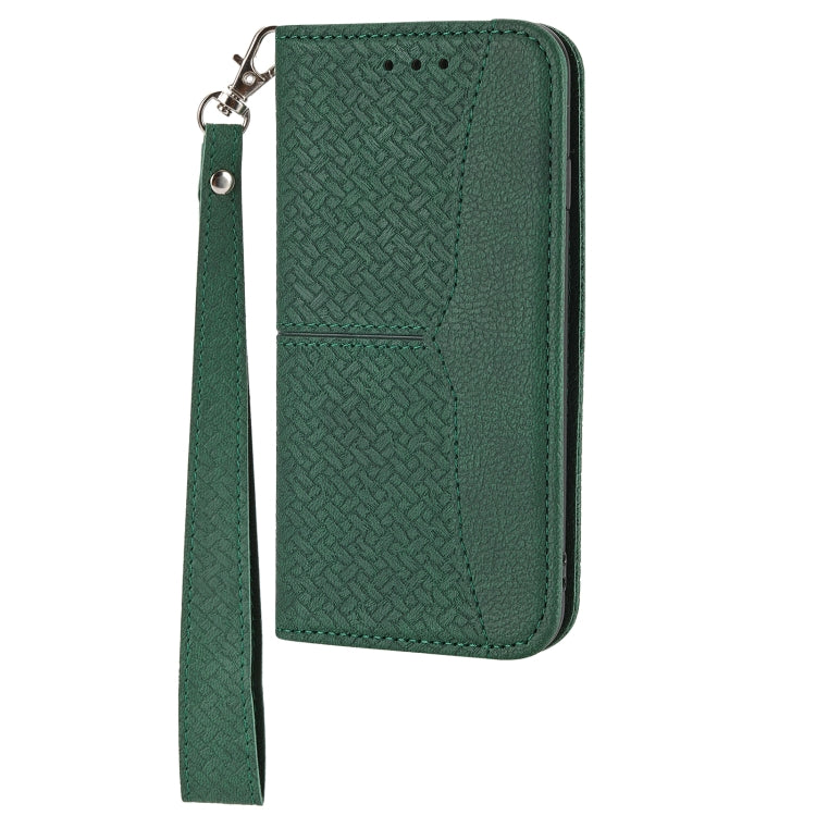 For iPhone 16 Woven Texture Stitching Magnetic Leather Phone Case(Green)